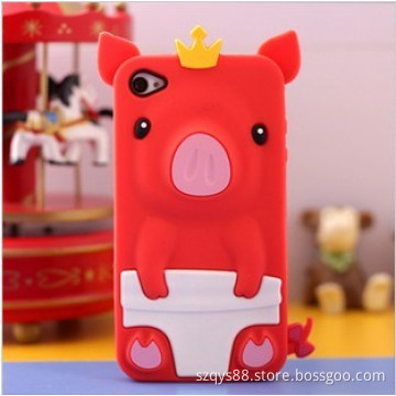 Fashion Cute Silicone Pig Lovely Piggy protective back cover case for iPhone 5 3D Crown pig back skin